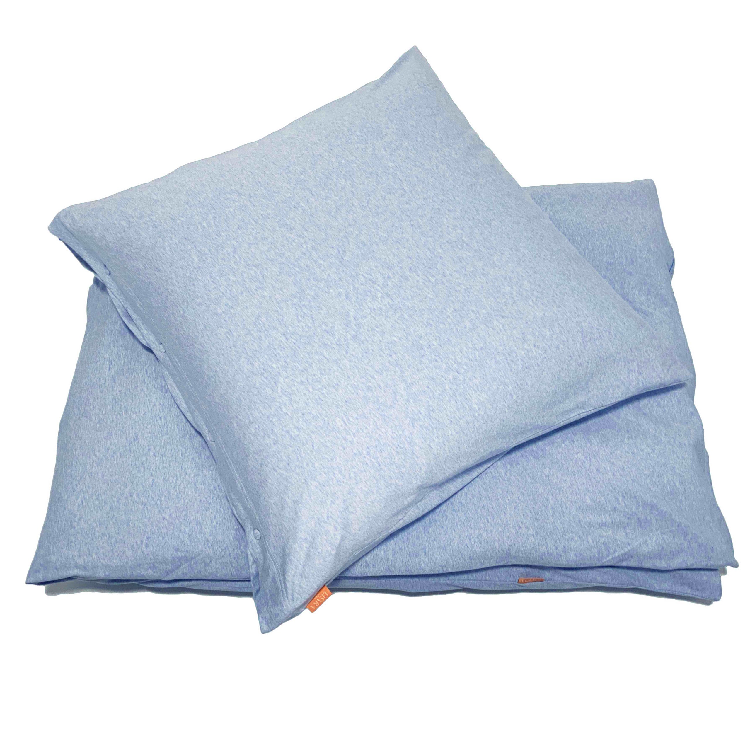 Jersey-Bettwäsche himmlische Nächte - hellblau melange 200x200 und 2x 80x80