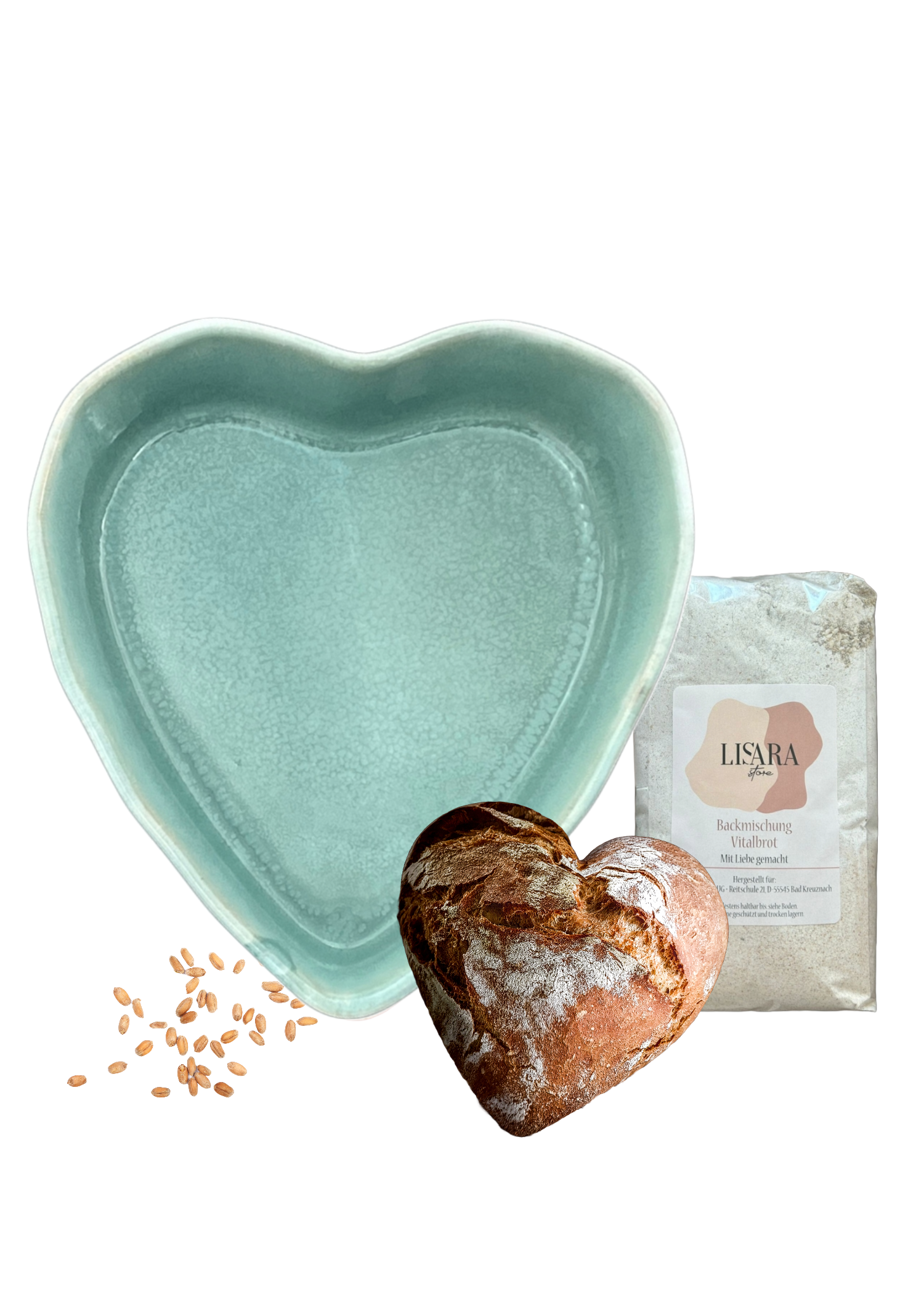 Herzschüssel große Liebe - Immergrün mit Backmischung Lisara Vitalbrot