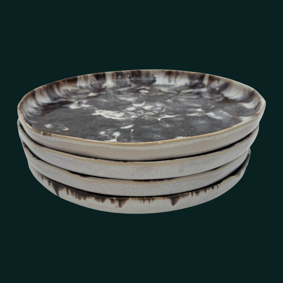 4-er Set Steingut Teller Karl- Kokette Mamorette - 28cm, handgemacht & feuerfest