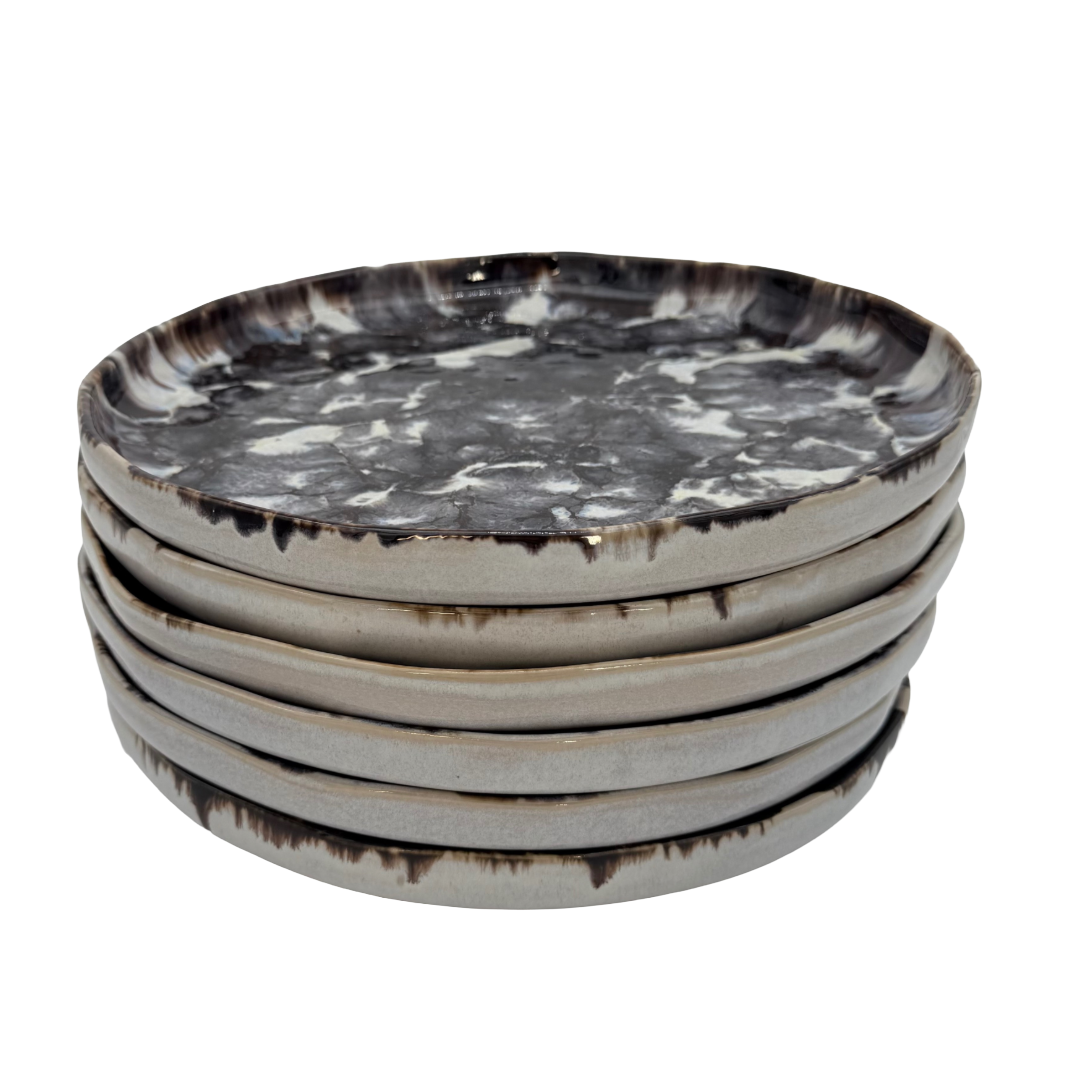 6-er Set Steingut Teller Karl- Kokette Mamorette - 28cm, handgemacht & feuerfest