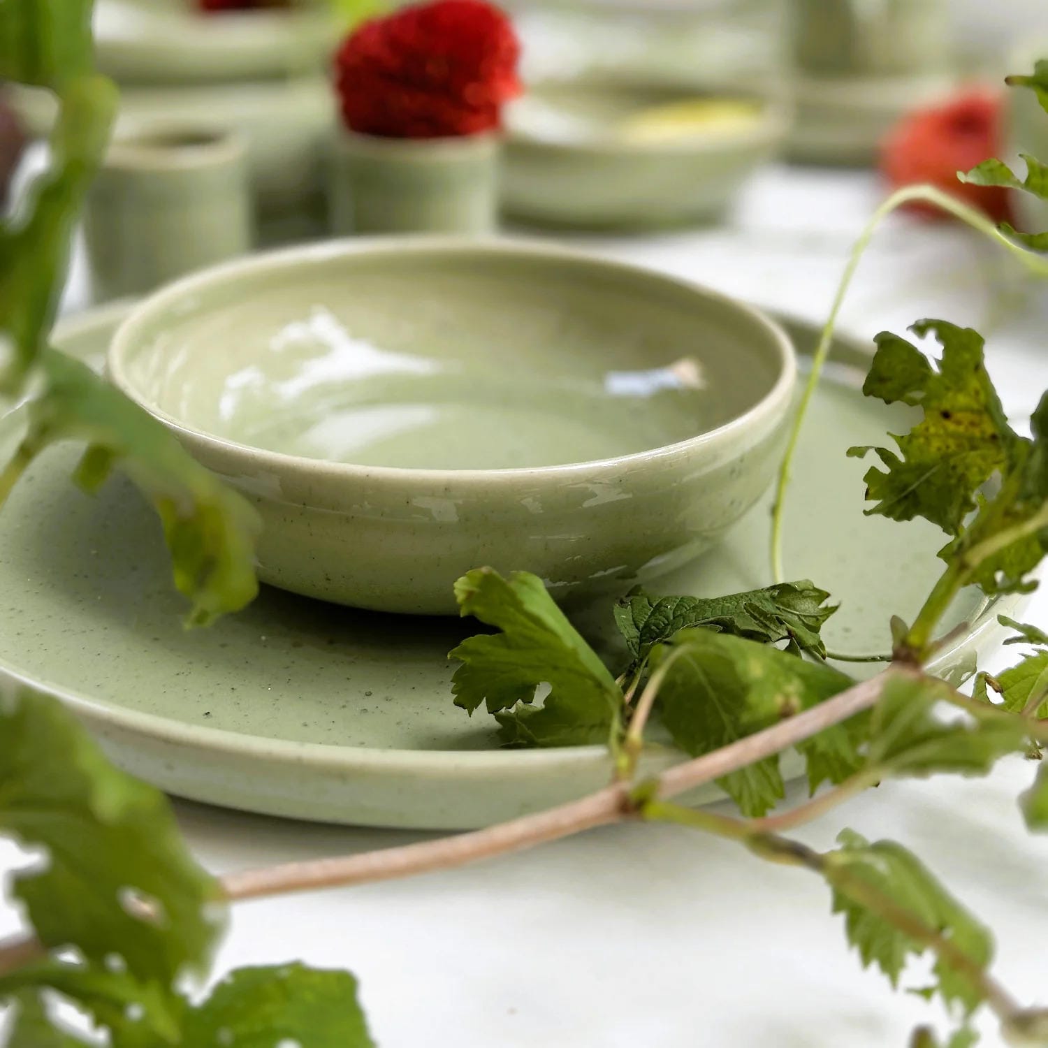 4-er Set Bowl Dorle - grün gesprenkelt