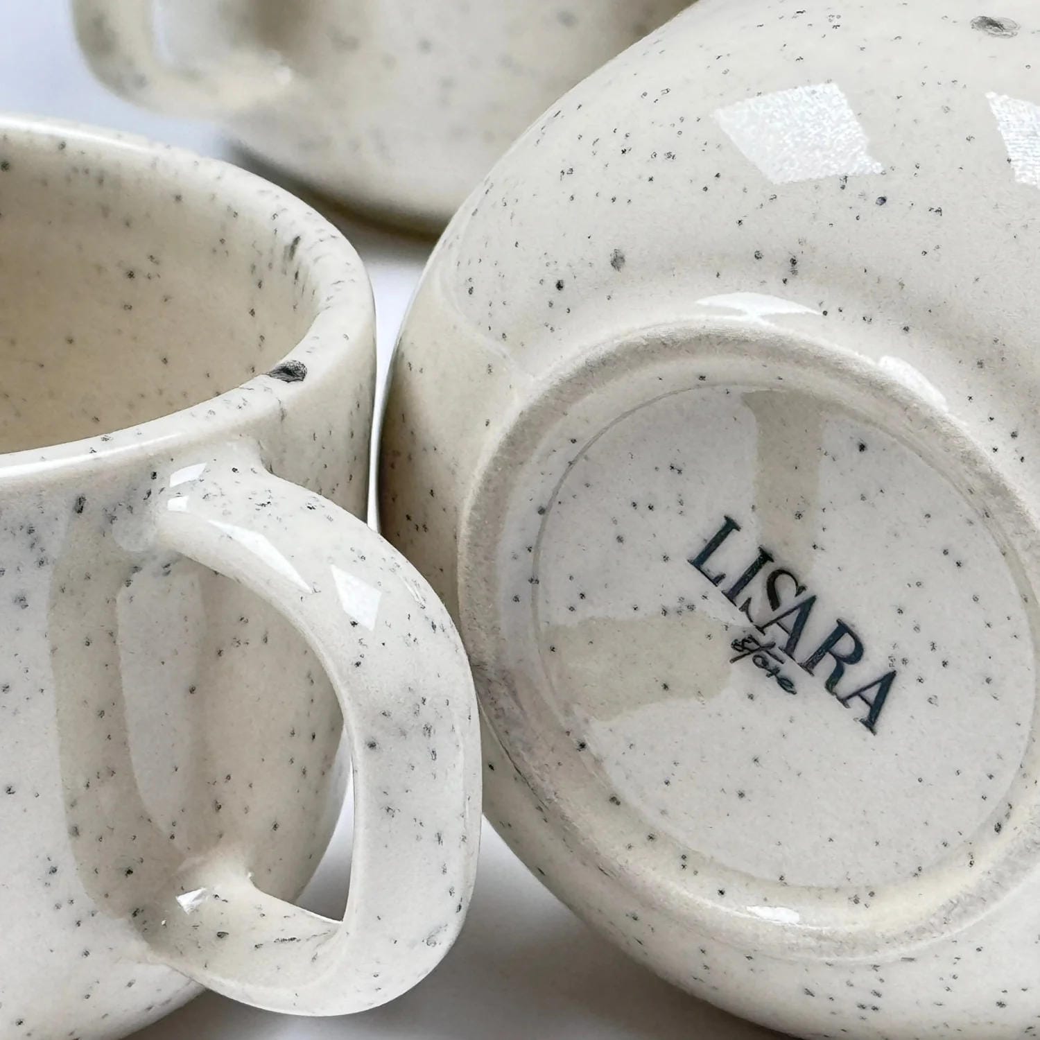 6-er Set Tasse + Teller Emma - creme gesprenkelt