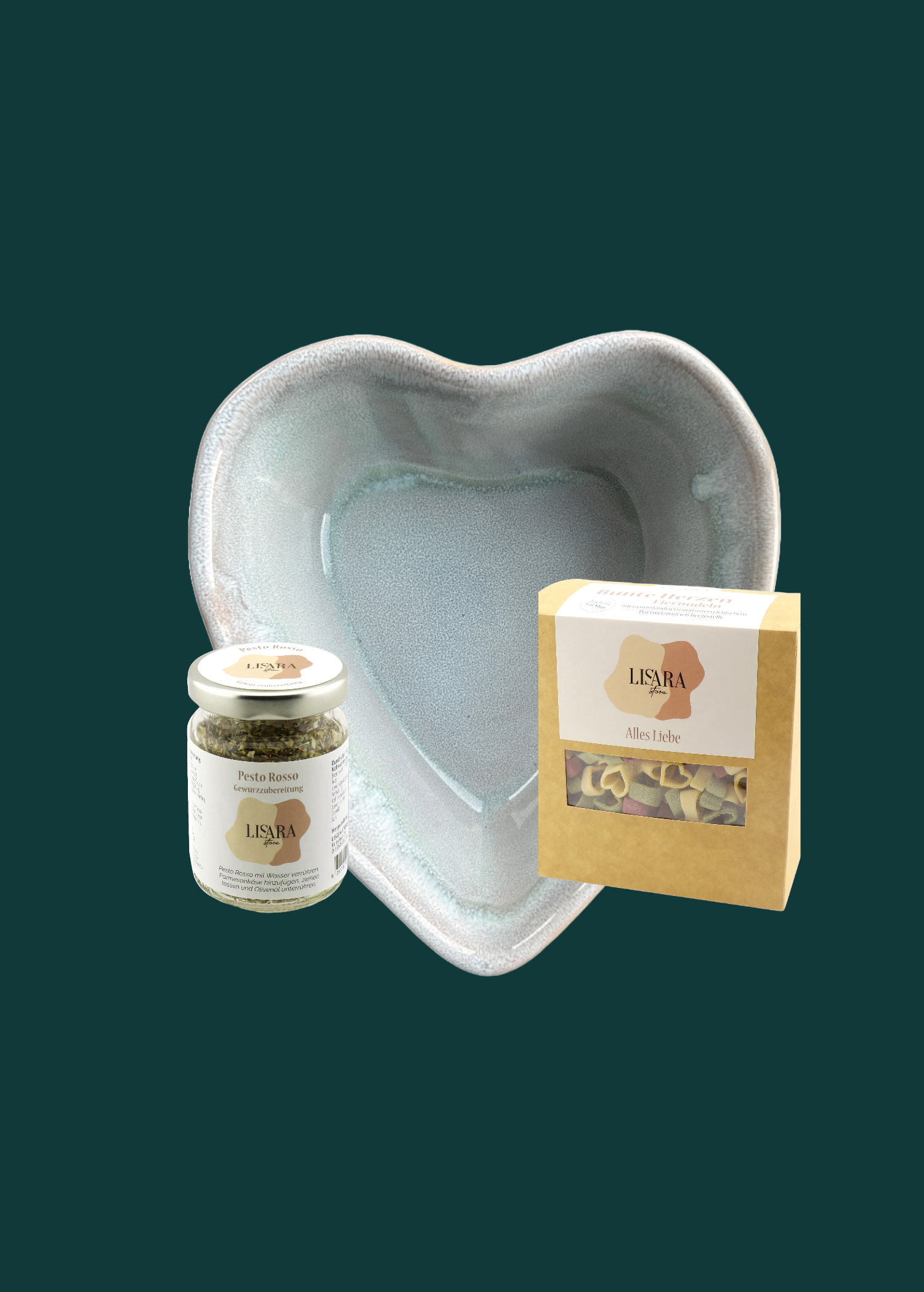 Herzschüssel kleine Liebe - Frau Holle mit Herznudeln und Pesto Rosso