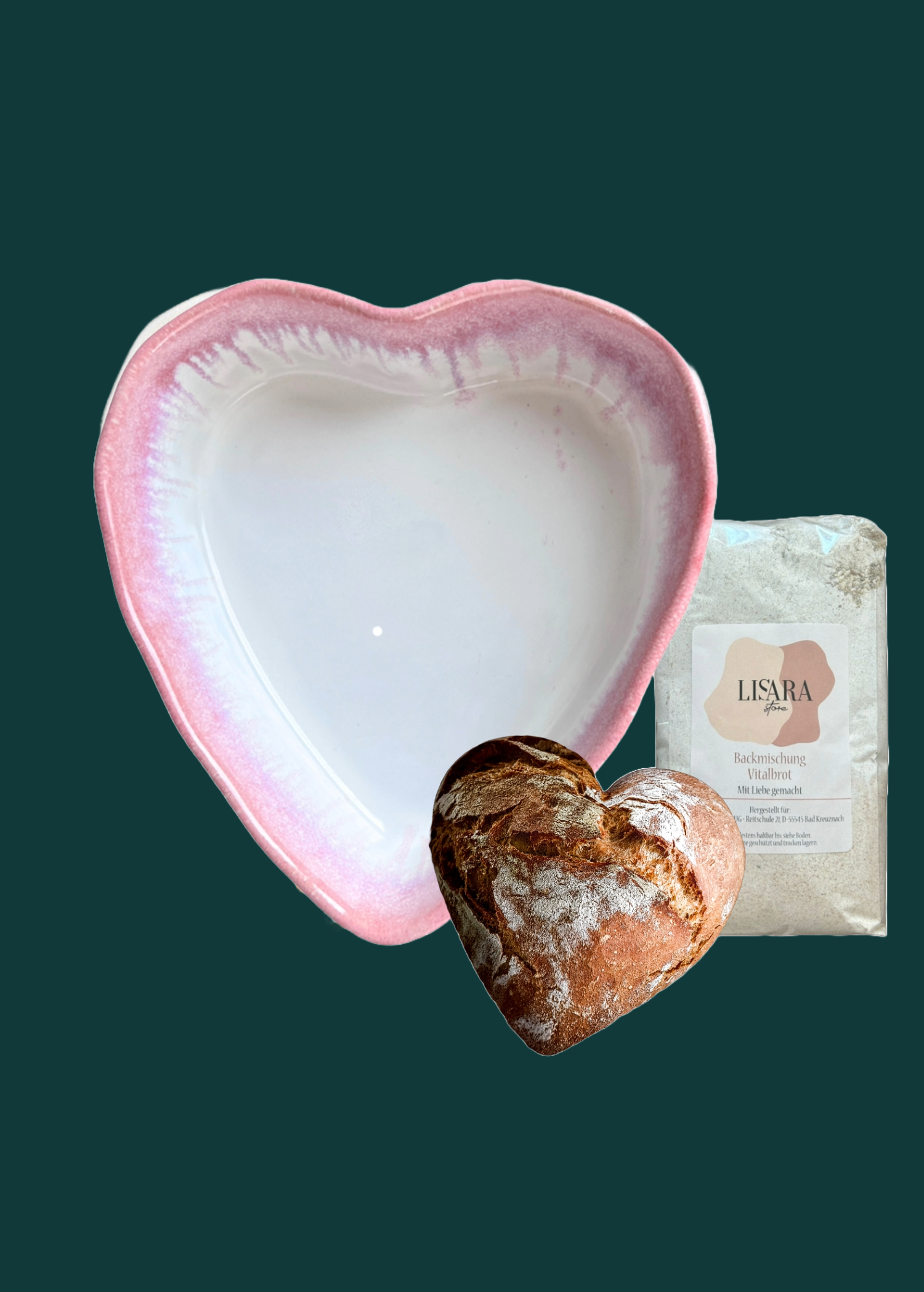 Herzschüssel große Liebe - Himbeersahne mit Backmischung Lisara Vitalbrot