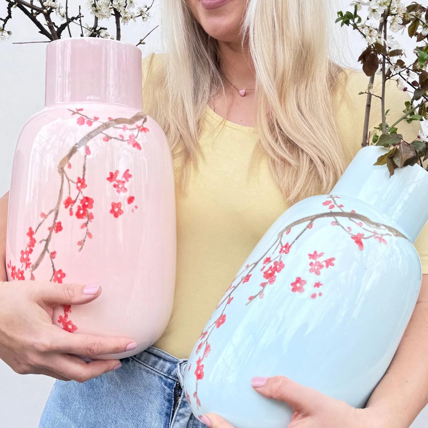 Vase Pfirsichblüte Himmelblau