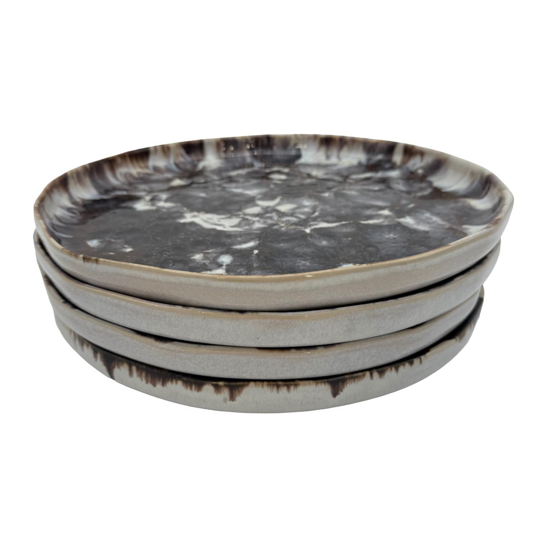 4-er Set Steingut Teller Karl- Kokette Mamorette - 28cm, handgemacht & feuerfest