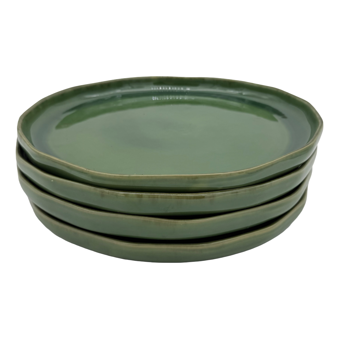 4-er Set Steingut Teller Karl - Grüne Gundi - 28cm, handgemacht & feuerfest