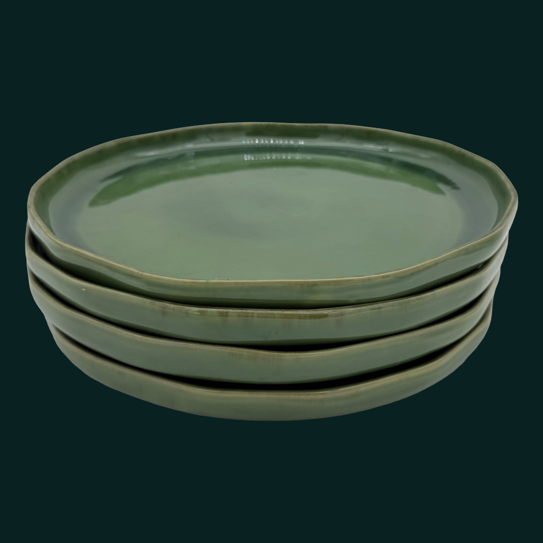 4-er Set Steingut Teller Karl - Grüne Gundi - 28cm, handgemacht & feuerfest
