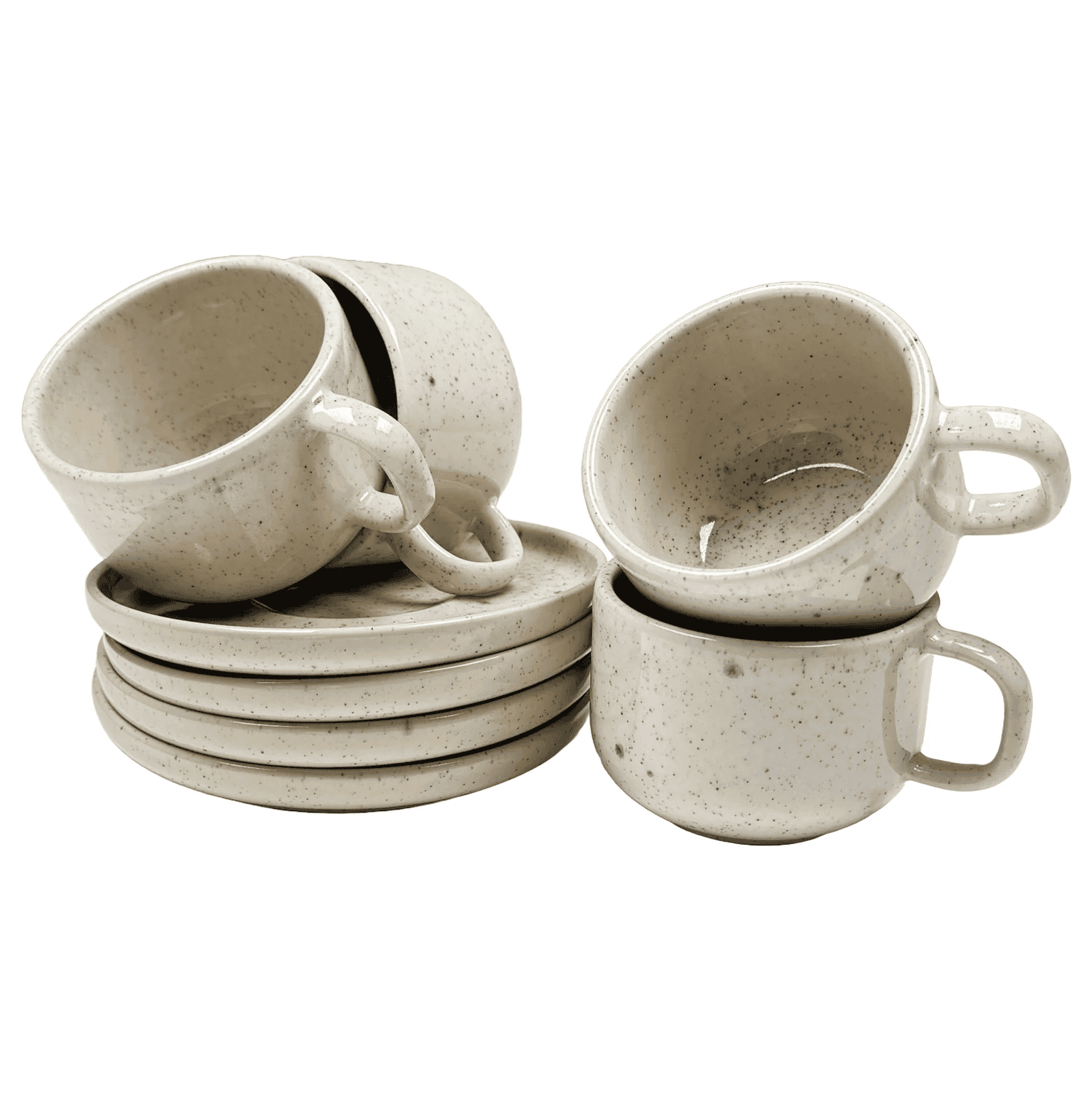 4-er Set Tasse + Teller Emma - creme gesprenkelt