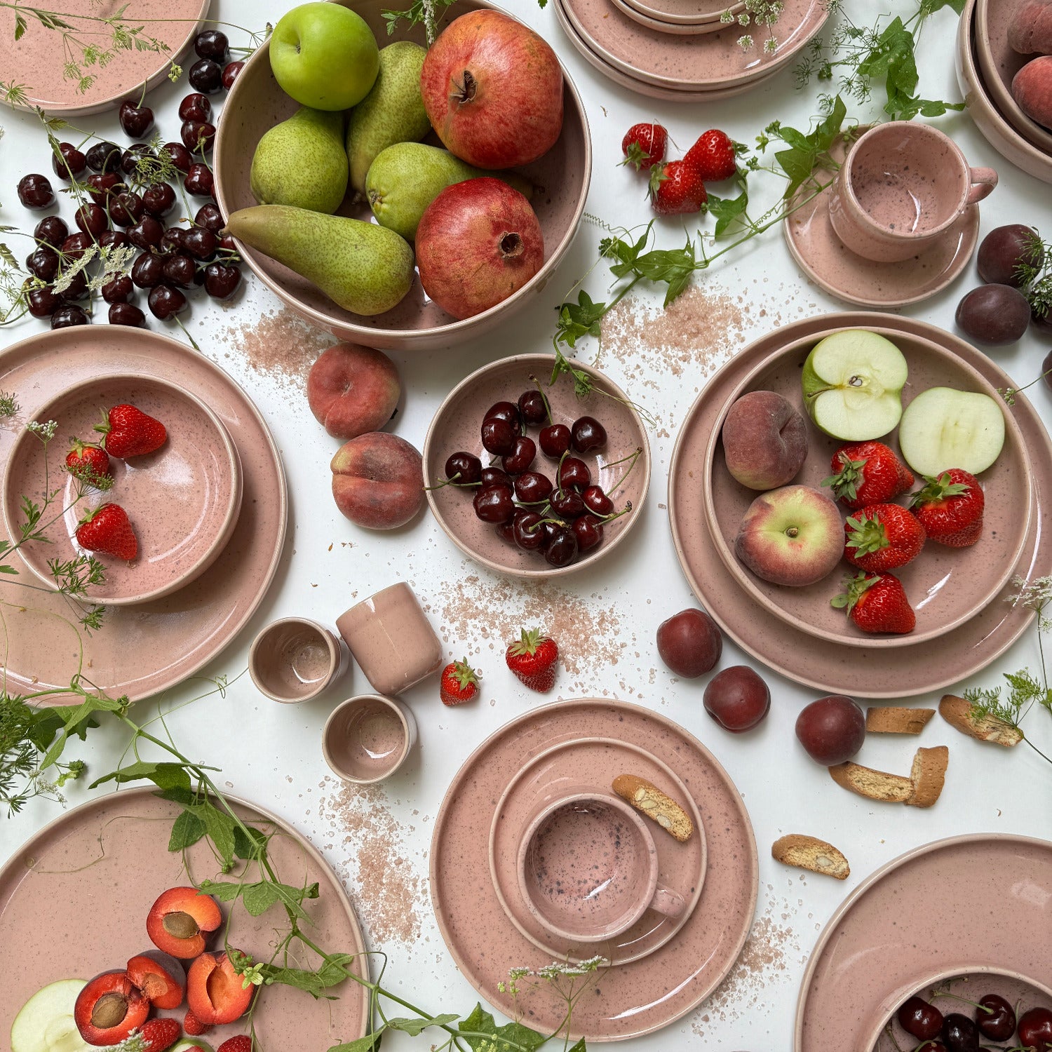 Set Tasse + Teller Emma - rosa gesprenkelt