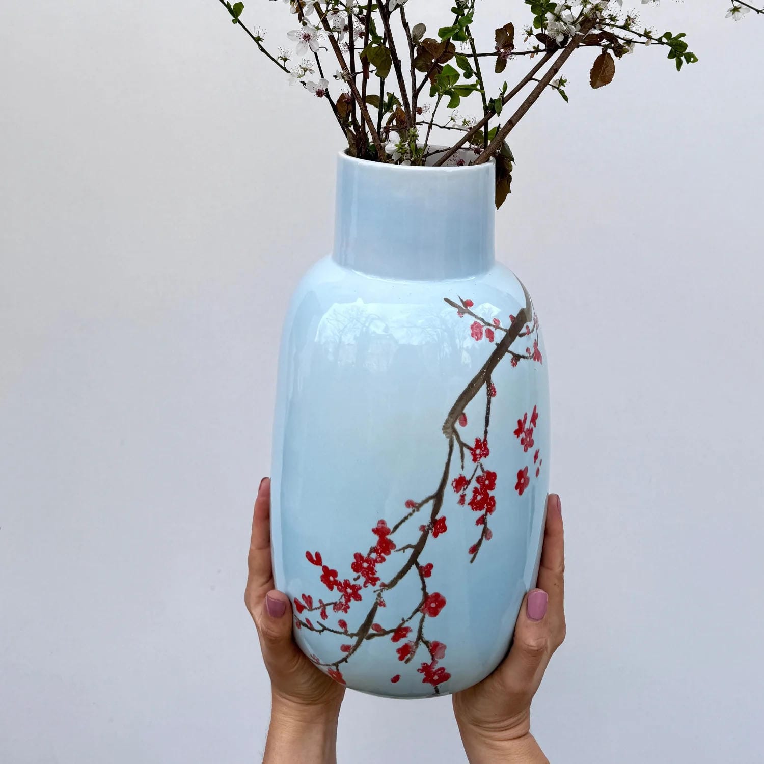 Vase Pfirsichblüte Himmelblau
